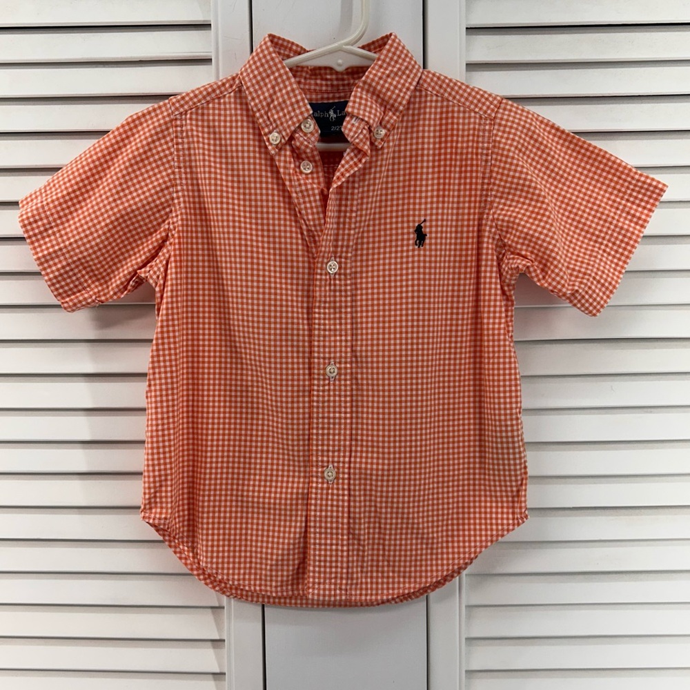 Ralph Lauren polo 2T Orange gingham Plaid dress shirt